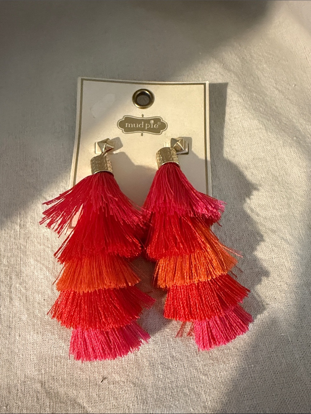 Mud Pie Pink and Orange Layered Tassel Earrings